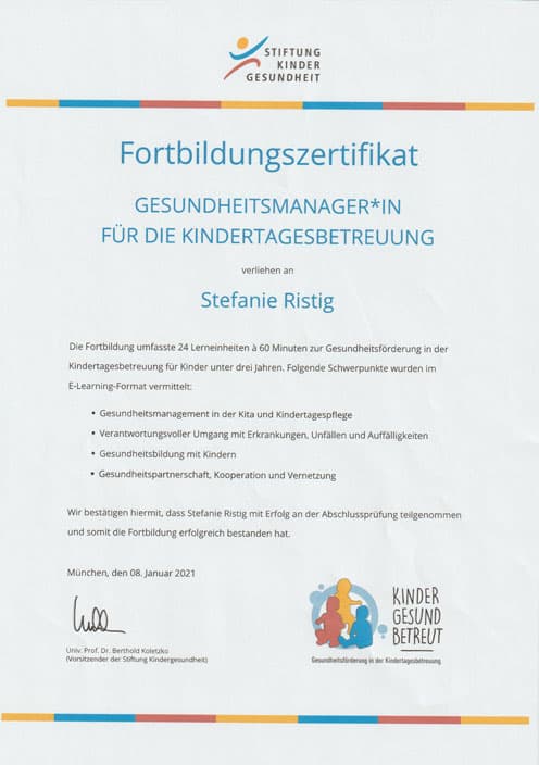 Zertifikat Gesundheitsmanagerin