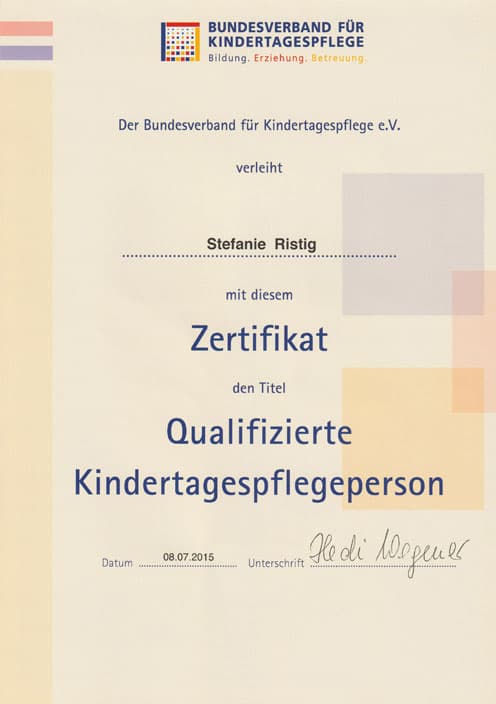 Zertifikat Kindertagespflege